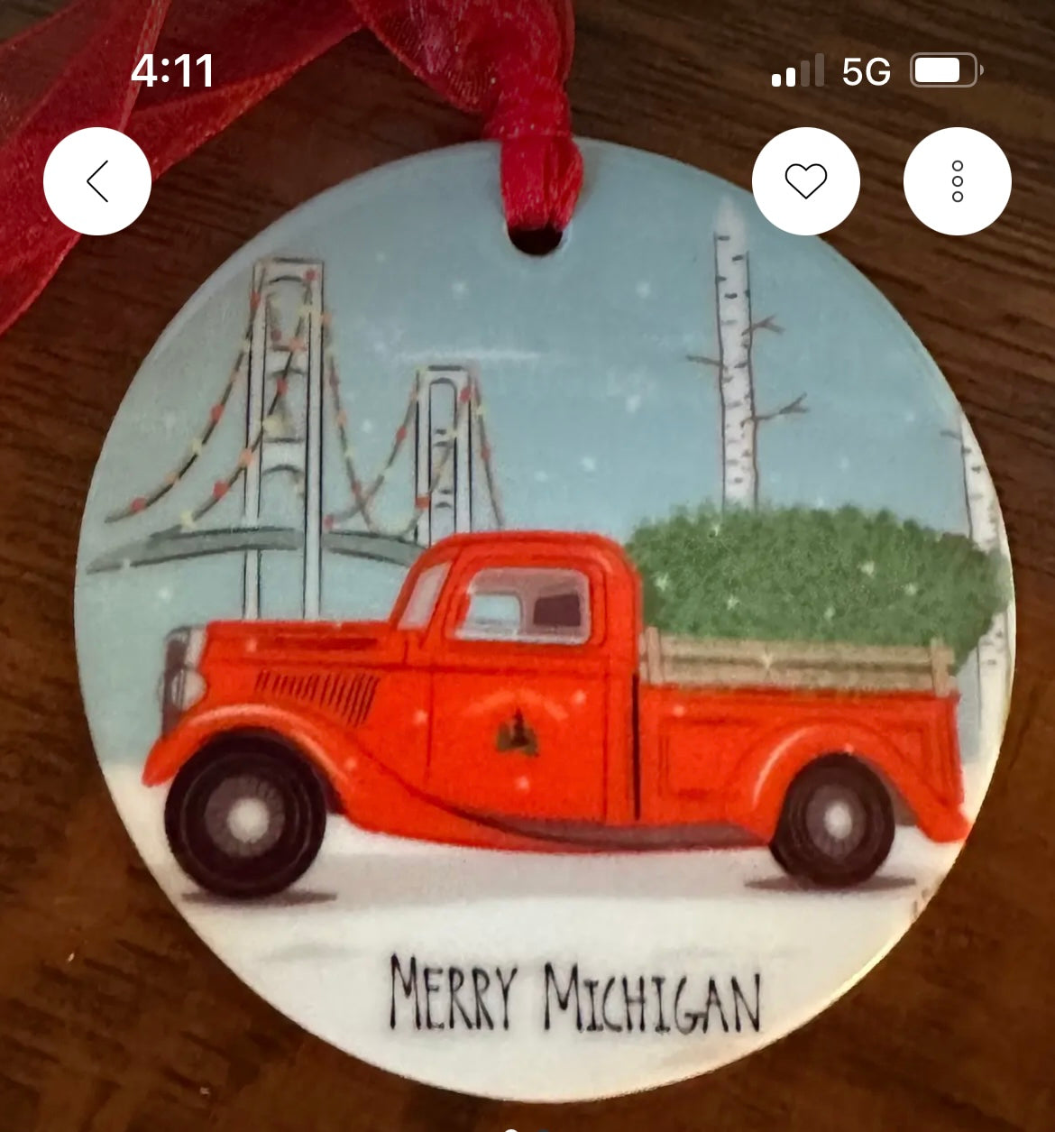 Michigan Red Truck Ornament