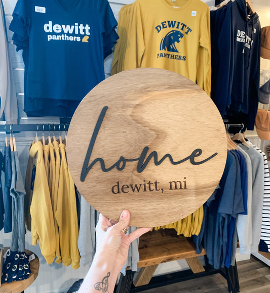 DeWitt Home 3D Round Wood Sign