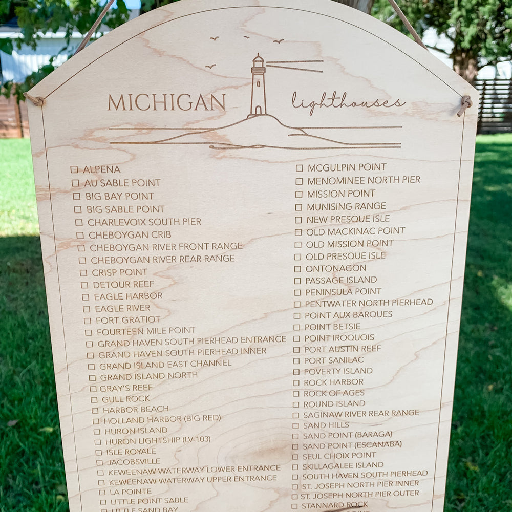 Michigan Lighthouses Checklist Hanging Sign