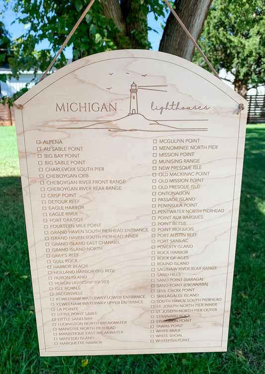 Michigan Lighthouses Checklist Hanging Sign