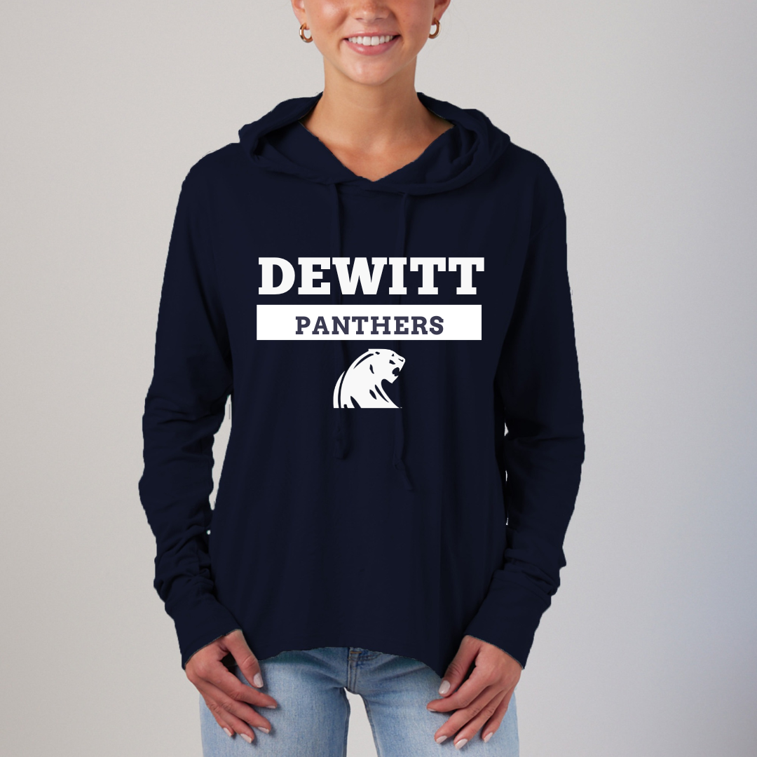 DeWitt Panthers - Womens Long Sleeve Hooded Tee  ~ Navy