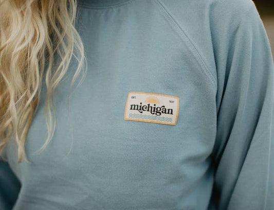 Michigan Patch Lightweight Crewneck - Blue