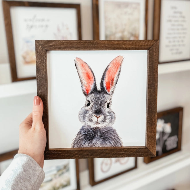 Watercolour Bunny Framed Wood Sign