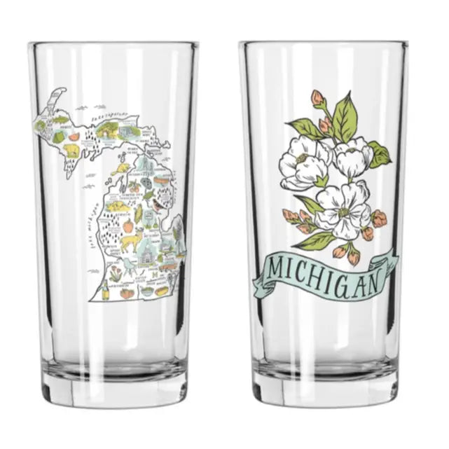 Illustrated Michigan Map 12oz Glass