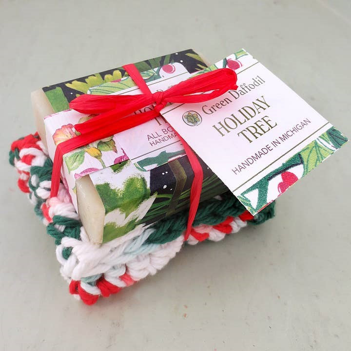 Holiday Tree Soap & Washcloth Gift Set