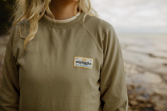 Michigan Patch Lightweight Crewneck - Olive Green