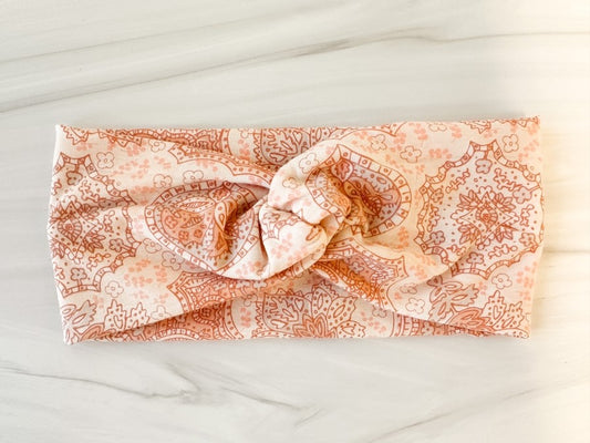 Mauve Peach Paisley Twist Headband