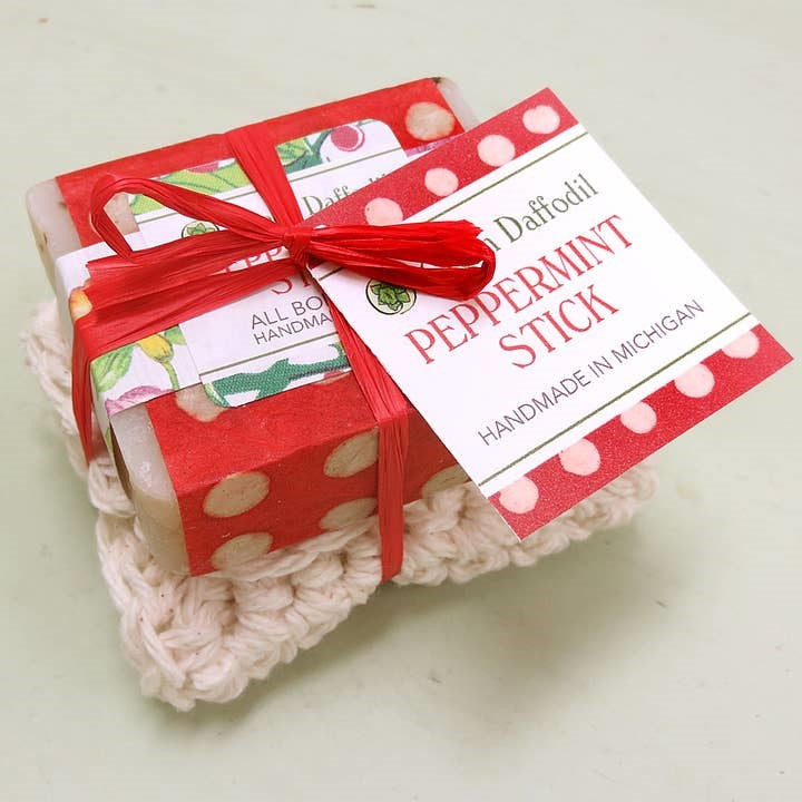 Peppermint Stick Soap & Washcloth Gift Set