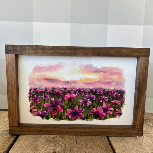 Purple Flower Field Framed Sign