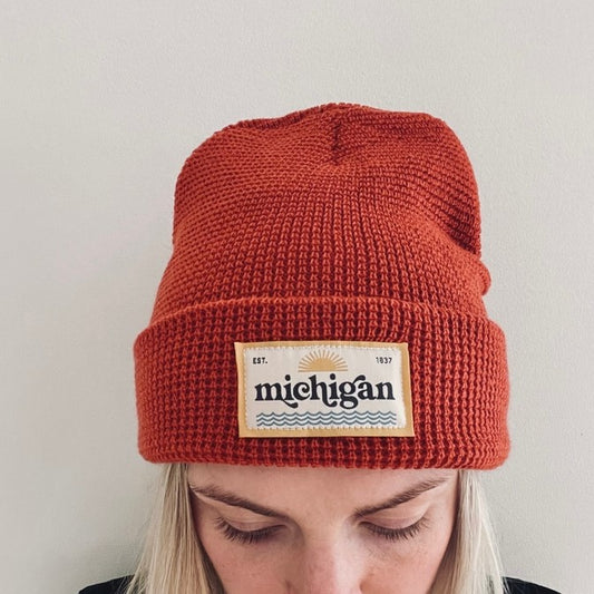 Michigan Patch Beanie - Waffle Knit