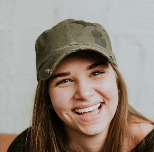 Distressed Dark Olive + Black Michigan Hat