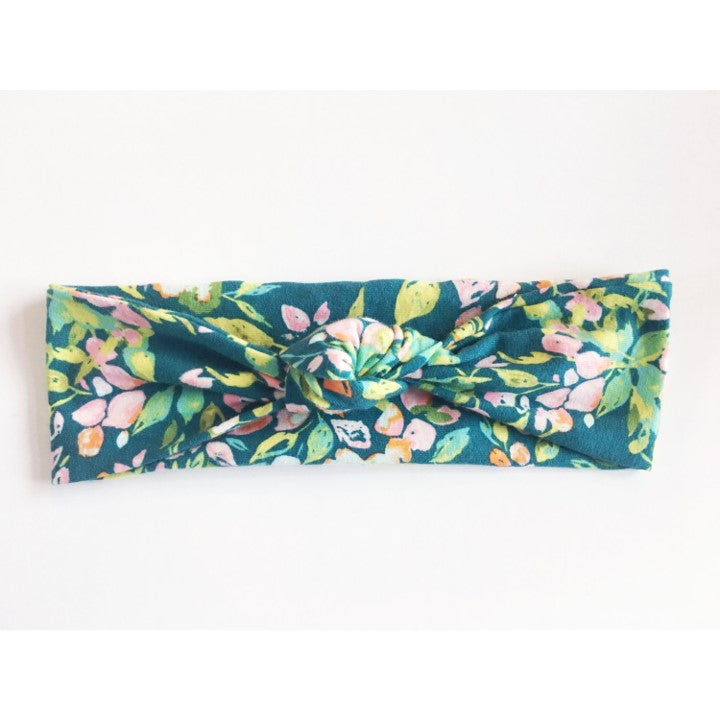 Dark Teal Floral Top Knot Headband