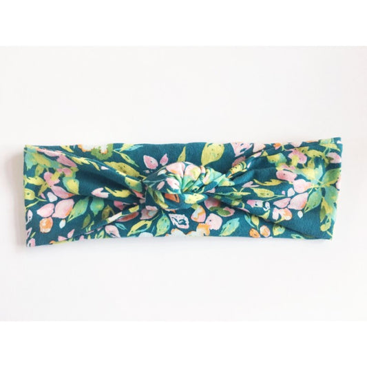 Dark Teal Floral Top Knot Headband