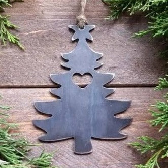 Rustic Steel Christmas Xmas Tree Ornament w/ Heart